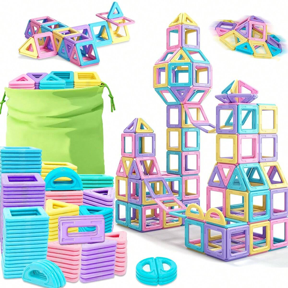 Magnetic Building Tiles Set – Pastel Color STEM Construction Toy