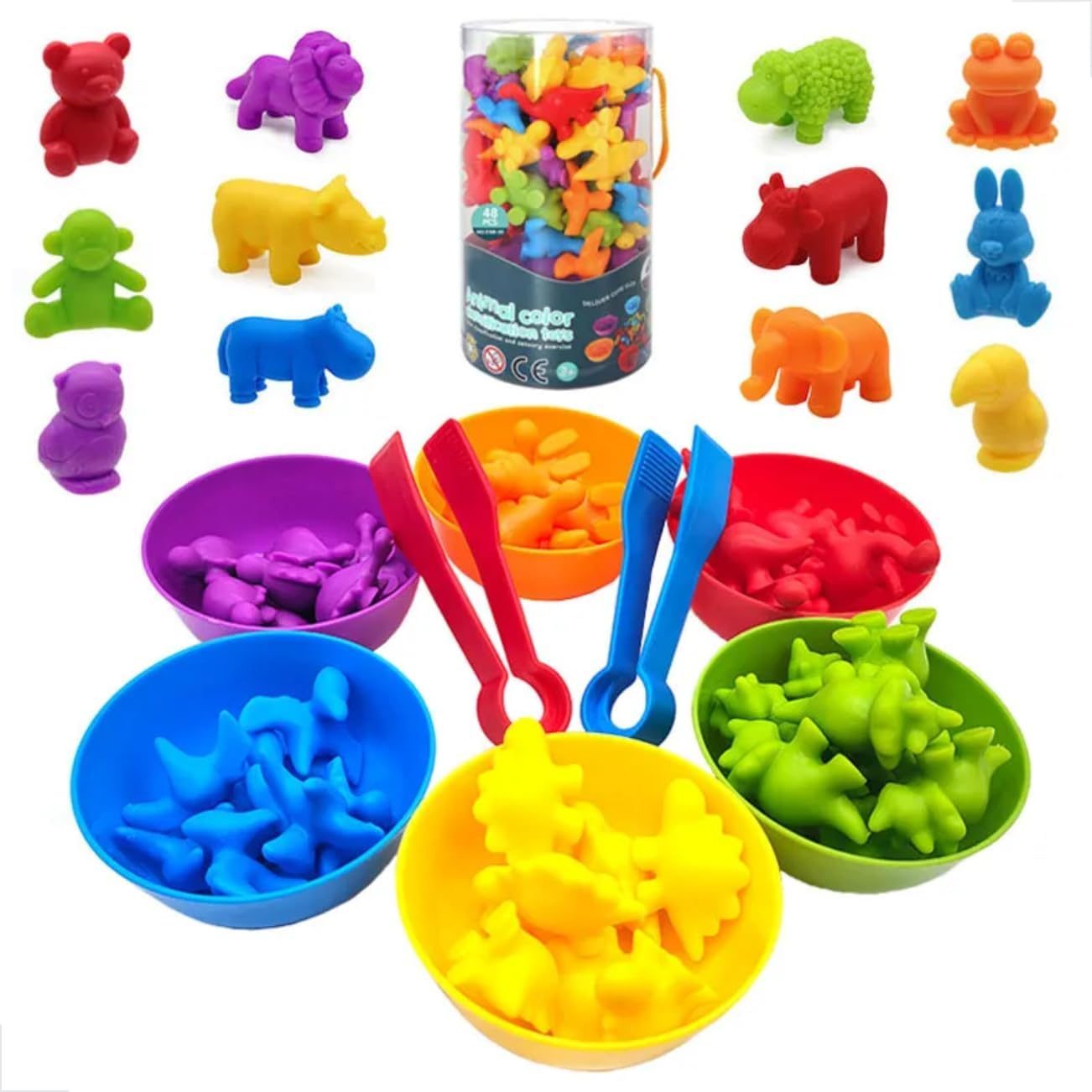 Colorful Animal Counting &amp; Sorting Set with Bowls and Tweezers