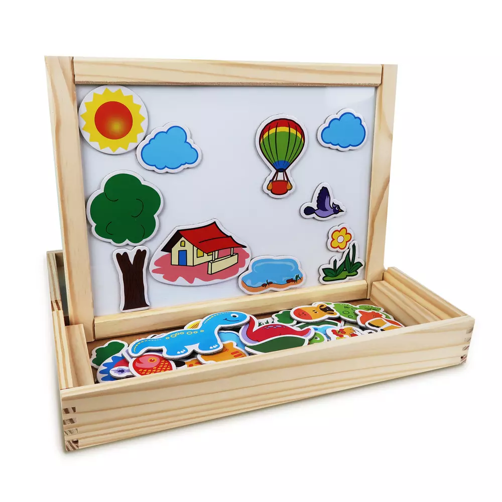 Wooden Magnetic Drawing Board with Puzzle Pieces